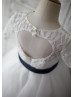 Ivory Lace Tulle Short Sleeves Heart Hole Back Knee Length Flower Girl Dress